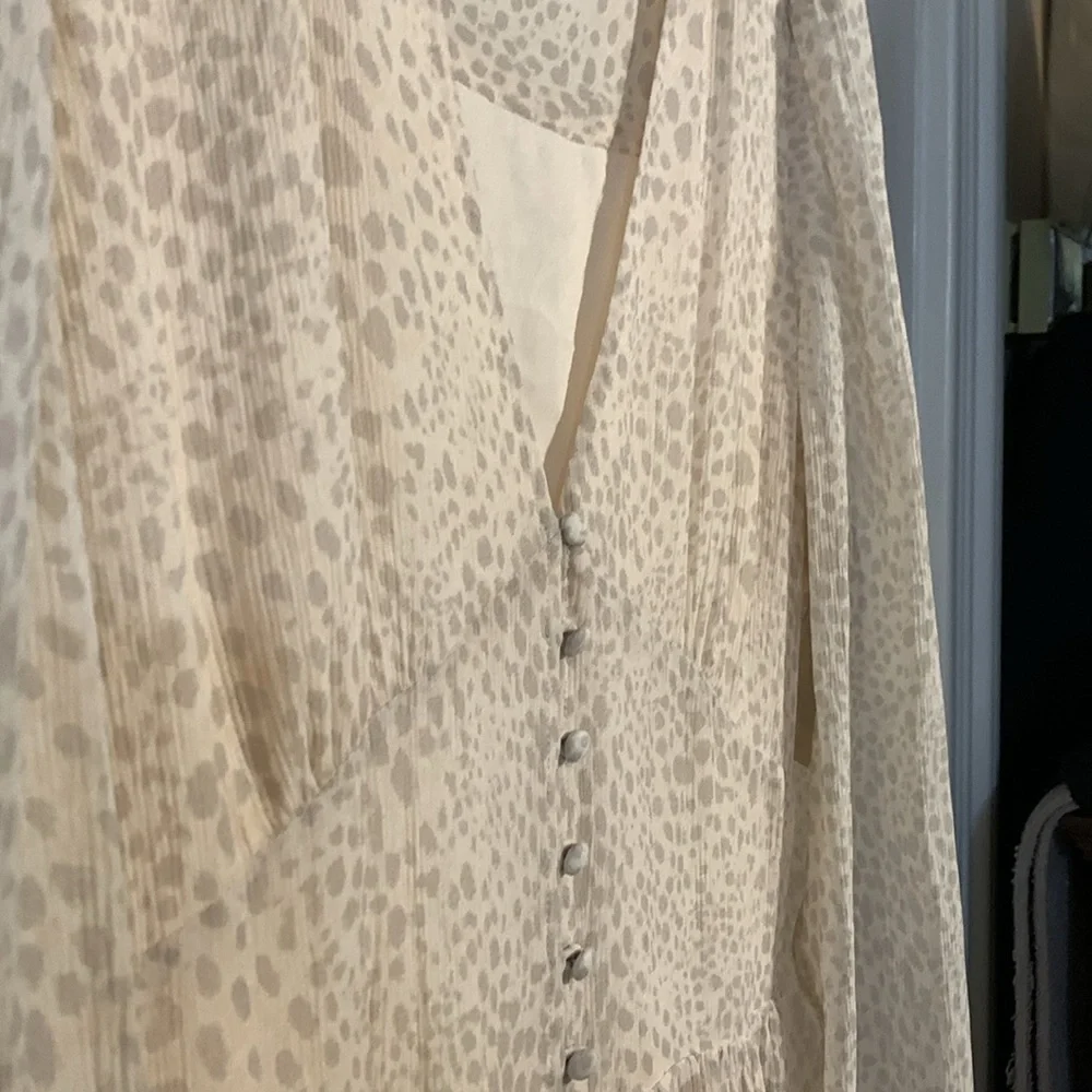 PAIGE Truett Ruffle Long Sleeve Silk Dress Cream Dress, waist tie missing - Picture 8 of 10